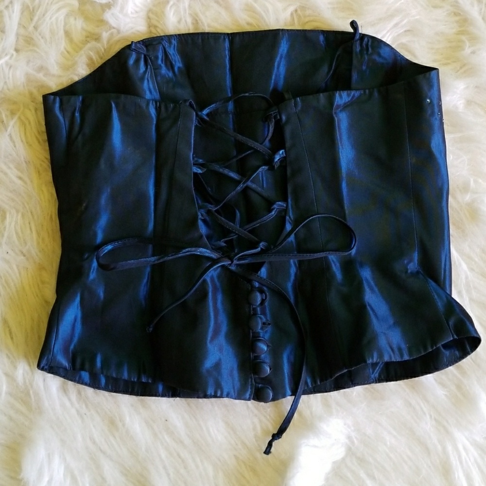 ✨Shiney Blue Burlesque Rhinestone Corset Top - Picture 4 of 6